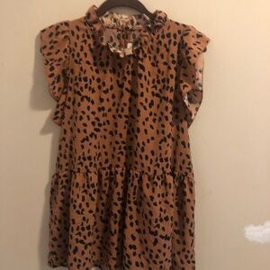 Leopard Print Ruffle Sleeve Blouse